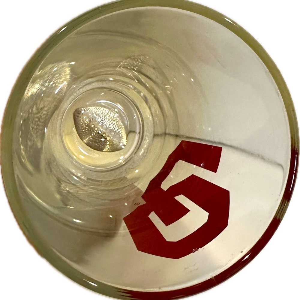 OU OKLAHOMA UNIVERSITY FOOTBALL IMPRINT HEAVY GLASS TUMBLER CLEAR RED 16oz BEER - Picture 5 of 10